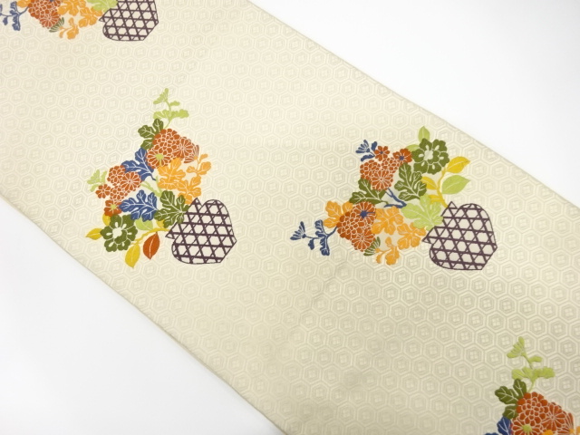 アンティーク　花籠模様織り出し袋帯（材料）